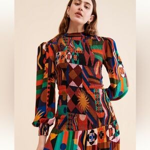 Farm Rio Smocked Midi Dress